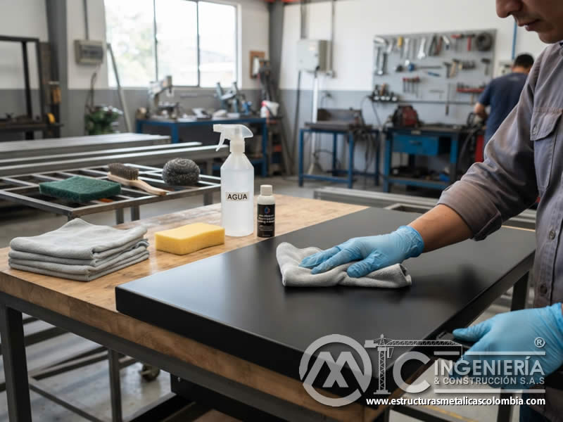 Prueba previa del limpiador en zona poco visible para evitar manchas, opacidad o reacción del acabado sin afectar la protección ni la apariencia de la superficie en Bogotá, Colombia. Montajes, Ingeniería y Construcción. MIC SAS. Prueba previa del limpiador en zona poco visible para evitar manchas, opacidad o reacción del acabado sin afectar la protección ni la apariencia de la superficie en Bogotá, Colombia. Montajes, Ingeniería y Construcción. MIC SAS.