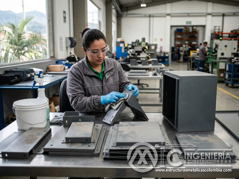 Secado final con paño limpio para prevenir manchas de agua sobre superficies metálicas pintadas dentro de rutinas de cuidado para pintura electrostática en polvo en Bogotá, Colombia. Montajes, Ingeniería y Construcción. MIC SAS. Secado final con paño limpio para prevenir manchas de agua sobre superficies metálicas pintadas dentro de rutinas de cuidado para pintura electrostática en polvo en Bogotá, Colombia. Montajes, Ingeniería y Construcción. MIC SAS.