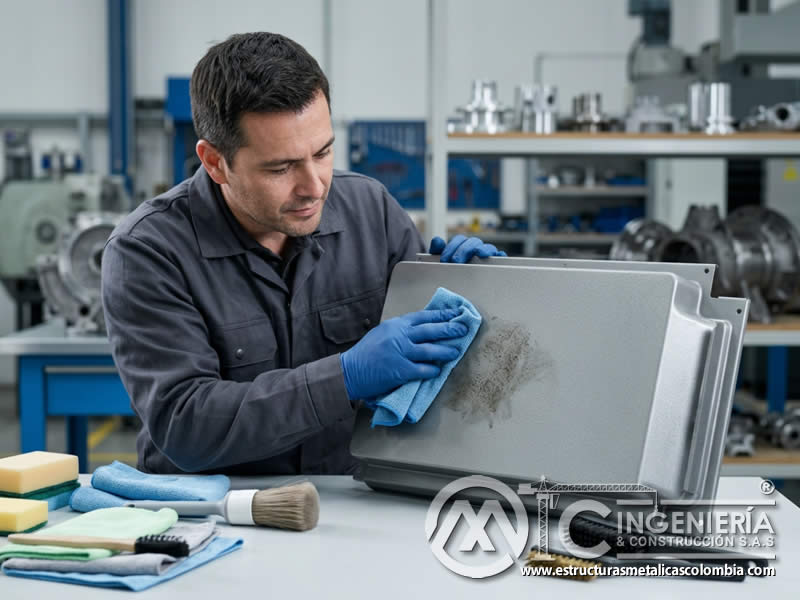 Inspección posterior para detectar rayas, pérdida de brillo o desgaste causado por limpieza como apoyo al mantenimiento profesional de piezas recubiertas en Bogotá, Colombia. Montajes, Ingeniería y Construcción. MIC SAS.