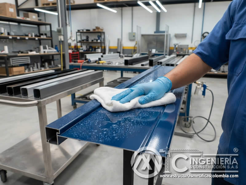 Productos no abrasivos que ayudan a proteger el acabado electrostático durante labores de limpieza con criterio técnico y cuidado del recubrimiento aplicado en Bogotá, Colombia. Montajes, Ingeniería y Construcción. MIC SAS.