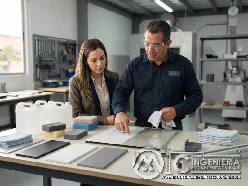Superficies con pintura en polvo conservadas mediante limpieza frecuente, suave y técnicamente adecuada con revisión final de apariencia, adherencia y uniformidad en Bogotá, Colombia. Montajes, Ingeniería y Construcción. MIC SAS.