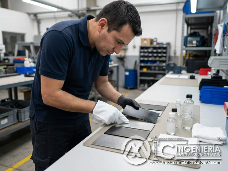 Prueba previa del sellador en zona discreta para verificar adherencia y apariencia final para proteger superficies expuestas a limpieza y manipulación en Bogotá, Colombia. Montajes, Ingeniería y Construcción. MIC SAS. Prueba previa del sellador en zona discreta para verificar adherencia y apariencia final para proteger superficies expuestas a limpieza y manipulación en Bogotá, Colombia. Montajes, Ingeniería y Construcción. MIC SAS.