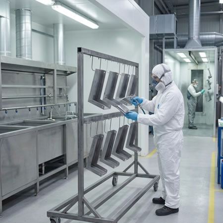 Texturas electrostáticas uniformes junto a muestras de acabados líquidos convencionales en Bogotá, Colombia. Montajes, Ingeniería y Construcción. MIC SAS.
