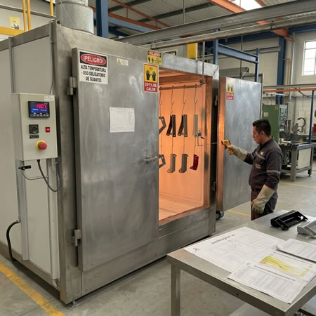 Cabina, pistola, horno y recuperación integran la inversión de una línea electrostática en Bogotá, Colombia. Montajes, Ingeniería y Construcción. MIC SAS.
