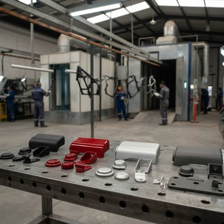 Rines, chasis y piezas de vehículos recubiertos mediante aplicación electrostática en Bogotá, Colombia. Montajes, Ingeniería y Construcción. MIC SAS.