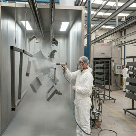 Perfiles, láminas y componentes de acero protegidos mediante recubrimiento electrostático en Bogotá, Colombia. Montajes, Ingeniería y Construcción. MIC SAS.