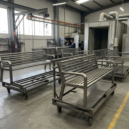 Bancas, papeleras y juegos metálicos con acabado resistente al clima y los rayones en Bogotá, Colombia. Montajes, Ingeniería y Construcción. MIC SAS.