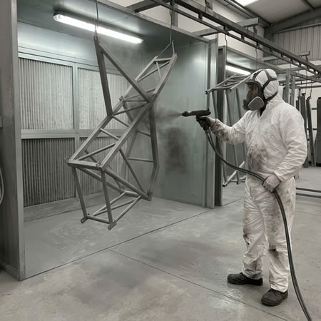 Aplicación de pintura en polvo con recuperación del excedente y menor contaminación ambiental en Bogotá, Colombia. Montajes, Ingeniería y Construcción. MIC SAS.