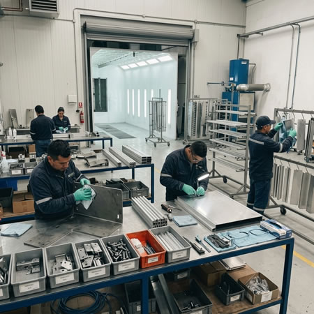 Cambio de color organizado para disminuir limpieza, paradas y contaminación entre polvos en Bogotá, Colombia. Montajes, Ingeniería y Construcción. MIC SAS.