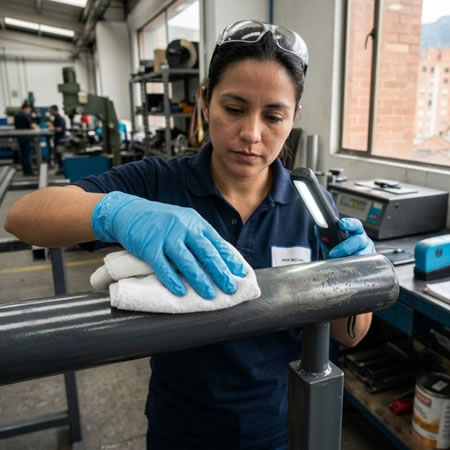 Inspección de pérdida de brillo, decoloración, grietas y corrosión antes del repintado en Bogotá, Colombia. Montajes, Ingeniería y Construcción. MIC SAS.