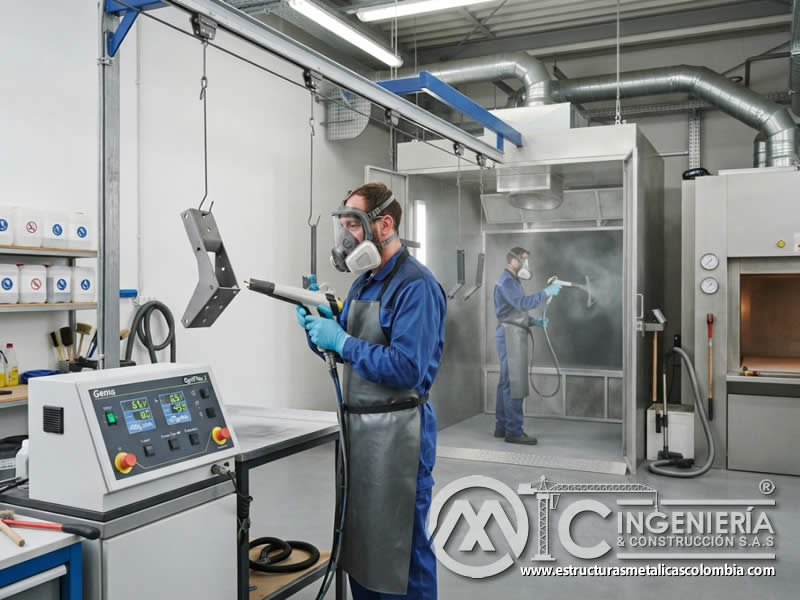 Conocimientos técnicos para certificación en aplicación de pintura en polvo electrostática, abarcando preparación, equipos, voltaje, flujo de polvo, espesores, ventilación, curado, limpieza y mantenimiento en Bogotá, Colombia. Montajes, Ingeniería y Construcción. MIC SAS. Conocimientos técnicos para certificación en aplicación de pintura en polvo electrostática, abarcando preparación, equipos, voltaje, flujo de polvo, espesores, ventilación, curado, limpieza y mantenimiento en Bogotá, Colombia. Montajes, Ingeniería y Construcción. MIC SAS.