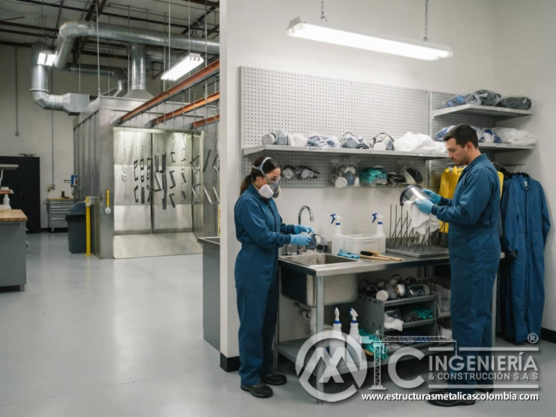 Limpieza y mantenimiento de EPP usado con pintura en polvo mediante lavado, desinfección, inspección y almacenamiento seguro en Bogotá, Colombia. Montajes, Ingeniería y Construcción. MIC SAS. Limpieza y mantenimiento de EPP usado con pintura en polvo mediante lavado, desinfección, inspección y almacenamiento seguro en Bogotá, Colombia. Montajes, Ingeniería y Construcción. MIC SAS.