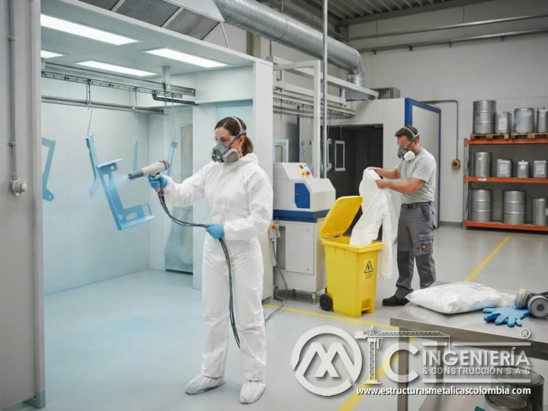 Overoles desechables para pintura en polvo electrostática con cobertura corporal, barrera frente a partículas y disposición segura en Bogotá, Colombia. Montajes, Ingeniería y Construcción. MIC SAS. Overoles desechables para pintura en polvo electrostática con cobertura corporal, barrera frente a partículas y disposición segura en Bogotá, Colombia. Montajes, Ingeniería y Construcción. MIC SAS.
