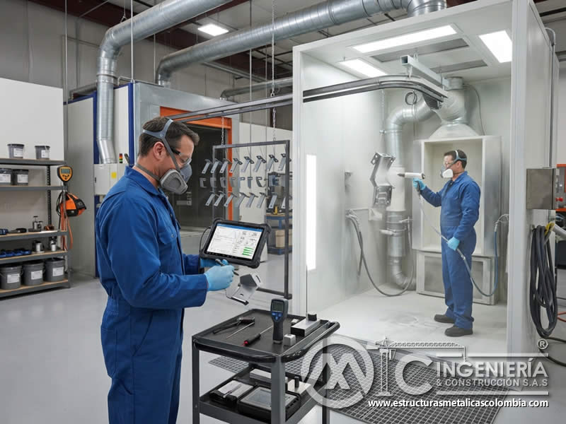 Monitoreo y registro de datos en pintura en polvo para controlar parámetros de seguridad, calidad y cumplimiento en Bogotá, Colombia. Montajes, Ingeniería y Construcción. MIC SAS.