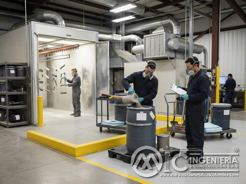 Gestión de residuos peligrosos de pintura en polvo con almacenamiento, transporte, contingencias y documentación en Bogotá, Colombia. Montajes, Ingeniería y Construcción. MIC SAS.