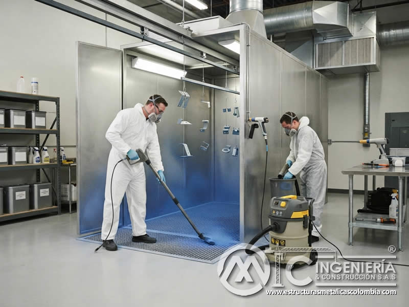 Limpieza regular en áreas de pintura en polvo con aspiración industrial, filtros HEPA y control de acumulación peligrosa en Bogotá, Colombia. Montajes, Ingeniería y Construcción. MIC SAS. Limpieza regular en áreas de pintura en polvo con aspiración industrial, filtros HEPA y control de acumulación peligrosa en Bogotá, Colombia. Montajes, Ingeniería y Construcción. MIC SAS.