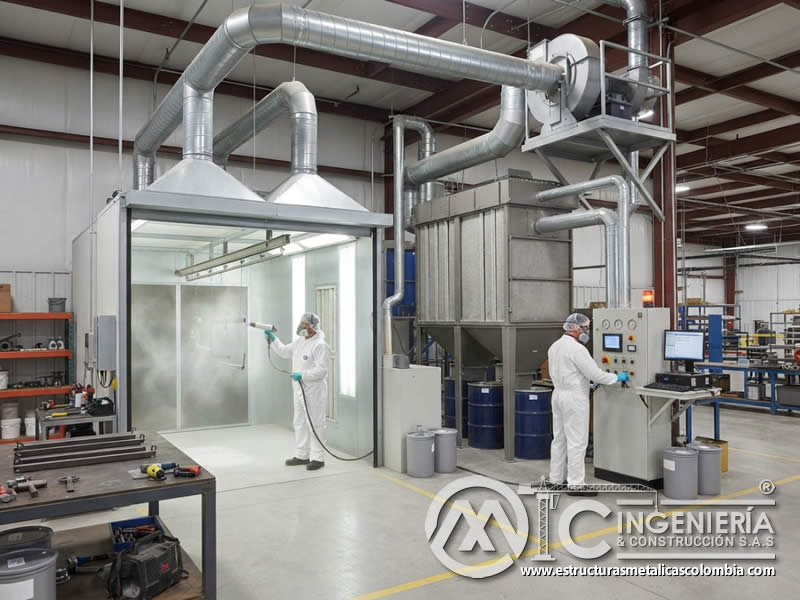 Componentes esenciales de un sistema de ventilación eficaz para pintura en polvo electrostática, incluyendo campanas de captura, ductos, ventiladores, filtros, sensores, controles, cabina y zonas de recuperación de material en Bogotá, Colombia. Montajes, Ingeniería y Construcción. MIC SAS. Componentes esenciales de un sistema de ventilación eficaz para pintura en polvo electrostática, incluyendo campanas de captura, ductos, ventiladores, filtros, sensores, controles, cabina y zonas de recuperación de material en Bogotá, Colombia. Montajes, Ingeniería y Construcción. MIC SAS.