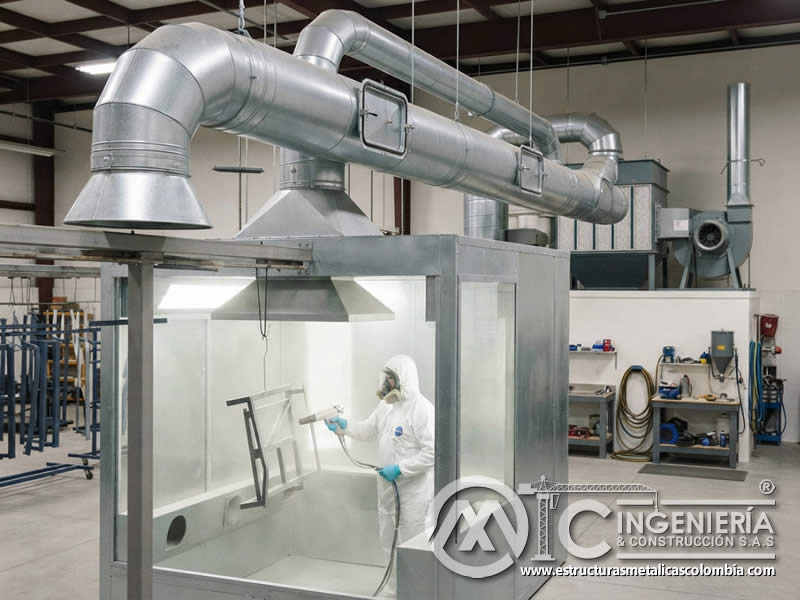Consideraciones para el diseño de ductos de ventilación en pintura en polvo electrostática, definiendo diámetros, velocidades, pérdidas de presión, materiales, accesos de limpieza y recorrido seguro del aire contaminado en Bogotá, Colombia. Montajes, Ingeniería y Construcción. MIC SAS. Consideraciones para el diseño de ductos de ventilación en pintura en polvo electrostática, definiendo diámetros, velocidades, pérdidas de presión, materiales, accesos de limpieza y recorrido seguro del aire contaminado en Bogotá, Colombia. Montajes, Ingeniería y Construcción. MIC SAS.