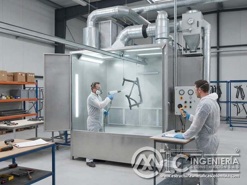 Determinación del flujo de aire adecuado para ventilación en pintura en polvo electrostática, calculando caudal, velocidad de captura, volumen del recinto, carga de polvo y renovaciones necesarias para controlar contaminantes en Bogotá, Colombia. Montajes, Ingeniería y Construcción. MIC SAS. Determinación del flujo de aire adecuado para ventilación en pintura en polvo electrostática, calculando caudal, velocidad de captura, volumen del recinto, carga de polvo y renovaciones necesarias para controlar contaminantes en Bogotá, Colombia. Montajes, Ingeniería y Construcción. MIC SAS.