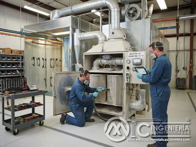 Mantenimiento y garantía de eficacia de sistemas de ventilación en pintura en polvo electrostática, revisando filtros, ductos, ventiladores, sensores, presiones, limpieza acumulada y desempeño del caudal de extracción en Bogotá, Colombia. Montajes, Ingeniería y Construcción. MIC SAS. Mantenimiento y garantía de eficacia de sistemas de ventilación en pintura en polvo electrostática, revisando filtros, ductos, ventiladores, sensores, presiones, limpieza acumulada y desempeño del caudal de extracción en Bogotá, Colombia. Montajes, Ingeniería y Construcción. MIC SAS.