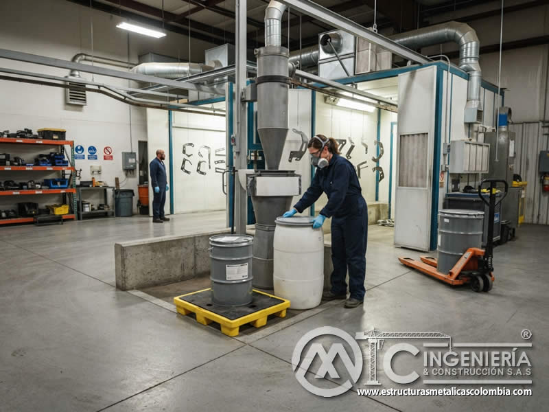 Prevención de contaminación del suelo por residuos de pintura en polvo con contención, pisos impermeables y control de fugas en Bogotá, Colombia. Montajes, Ingeniería y Construcción. MIC SAS. Prevención de contaminación del suelo por residuos de pintura en polvo con contención, pisos impermeables y control de fugas en Bogotá, Colombia. Montajes, Ingeniería y Construcción. MIC SAS.