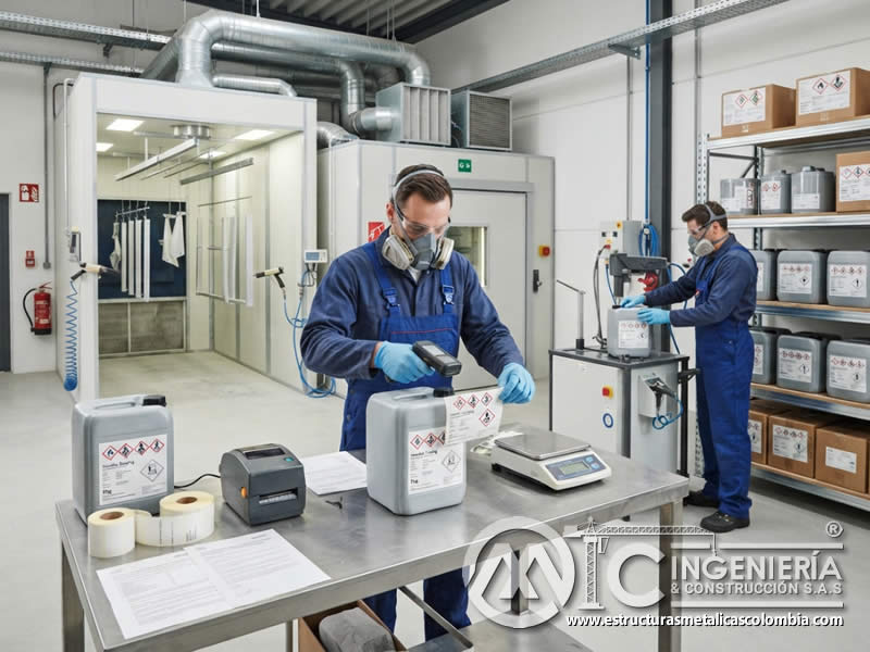 Normativas y regulaciones aplicadas a requisitos de etiquetado de pintura en polvo electrostática en entornos industriales, integrando identificación de sustancias, advertencias, pictogramas, trazabilidad y cumplimiento preventivo en Bogotá, Colombia. Montajes, Ingeniería y Construcción. MIC SAS.