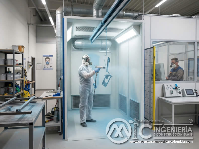 Prevención de riesgos por inhalación de pintura en polvo electrostática con EPP, ventilación y vigilancia médica en Bogotá, Colombia. Montajes, Ingeniería y Construcción. MIC SAS. Prevención de riesgos por inhalación de pintura en polvo electrostática con EPP, ventilación y vigilancia médica en Bogotá, Colombia. Montajes, Ingeniería y Construcción. MIC SAS.
