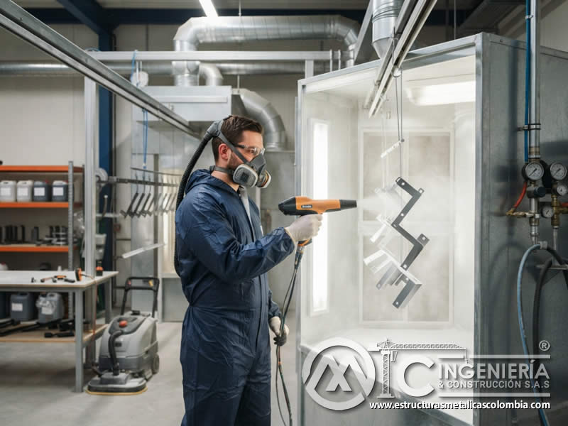 Uso de equipos de protección respiratoria en manipulación de pintura en polvo electrostática con filtros adecuados en Bogotá, Colombia. Montajes, Ingeniería y Construcción. MIC SAS. Uso de equipos de protección respiratoria en manipulación de pintura en polvo electrostática con filtros adecuados en Bogotá, Colombia. Montajes, Ingeniería y Construcción. MIC SAS.