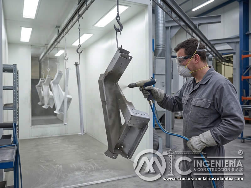 Aplicación manual de pintura en polvo en piezas metálicas para cubrir detalles y zonas de difícil acceso en Bogotá, Colombia. Montajes, Ingeniería y Construcción. MIC SAS. Aplicación manual de pintura en polvo en piezas metálicas para cubrir detalles y zonas de difícil acceso en Bogotá, Colombia. Montajes, Ingeniería y Construcción. MIC SAS.