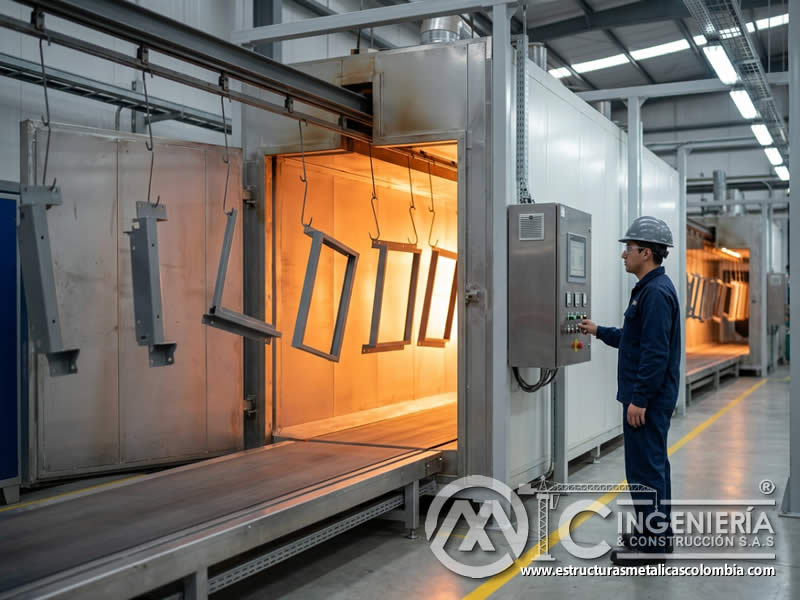 Curado continuo de pintura en polvo en línea de producción con control de temperatura y tiempo de proceso en Bogotá, Colombia. Montajes, Ingeniería y Construcción. MIC SAS. Curado continuo de pintura en polvo en línea de producción con control de temperatura y tiempo de proceso en Bogotá, Colombia. Montajes, Ingeniería y Construcción. MIC SAS.