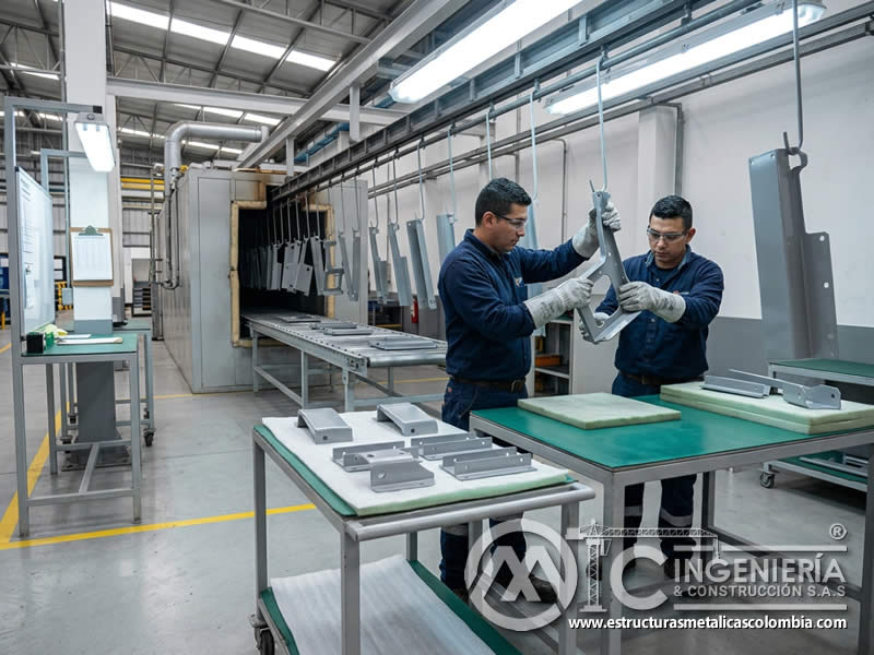 Descarga de piezas pintadas en línea de producción de pintura en polvo con protección del acabado curado en Bogotá, Colombia. Montajes, Ingeniería y Construcción. MIC SAS. Descarga de piezas pintadas en línea de producción de pintura en polvo con protección del acabado curado en Bogotá, Colombia. Montajes, Ingeniería y Construcción. MIC SAS.