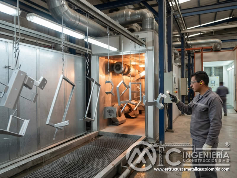 Secado en línea de producción de piezas metálicas antes de pintura en polvo para eliminar humedad residual en Bogotá, Colombia. Montajes, Ingeniería y Construcción. MIC SAS. Secado en línea de producción de piezas metálicas antes de pintura en polvo para eliminar humedad residual en Bogotá, Colombia. Montajes, Ingeniería y Construcción. MIC SAS.
