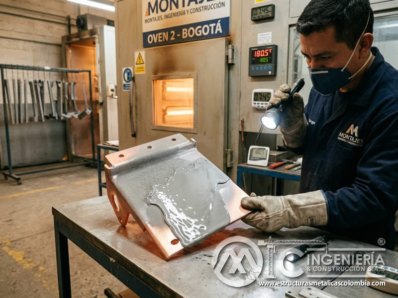 Gelificación de pintura en polvo durante el curado en horno en Bogotá, Colombia. Montajes, Ingeniería y Construcción. MIC SAS.