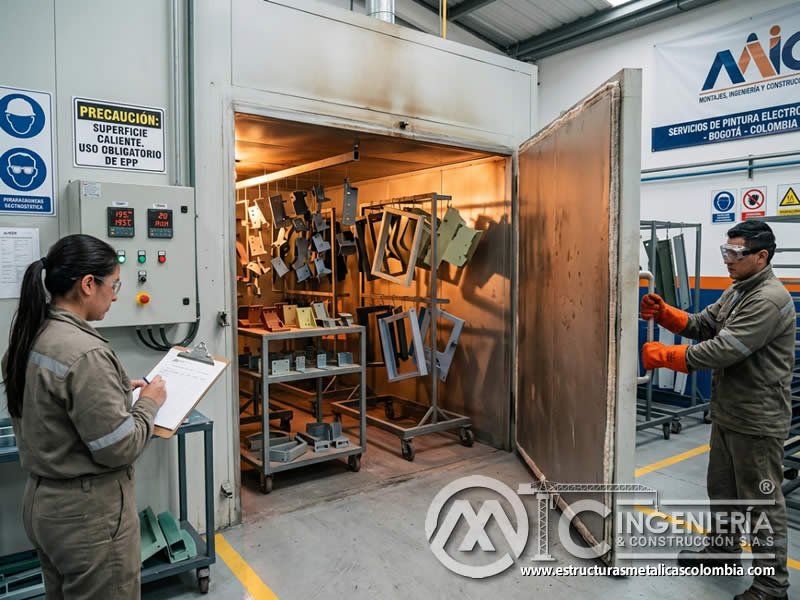 Horno por lotes para curado de piezas metálicas con pintura en polvo en Bogotá, Colombia. Montajes, Ingeniería y Construcción. MIC SAS.