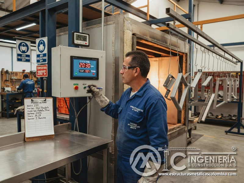 Tiempo de horno controlado para curado de pintura en polvo en Bogotá, Colombia. Montajes, Ingeniería y Construcción. MIC SAS.