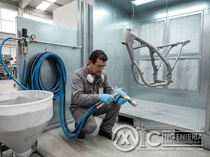 Aire comprimido para pintura en polvo con sandblasting en Bogotá, Colombia. Montajes, Ingeniería y Construcción. MIC SAS.