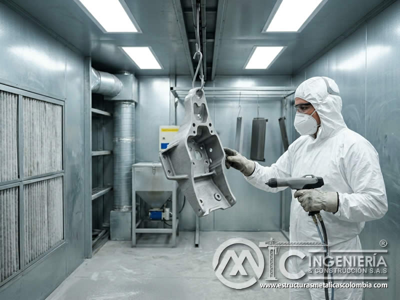 Iluminación en cabina de pintura en polvo con sandblasting en Bogotá, Colombia. Montajes, Ingeniería y Construcción. MIC SAS.