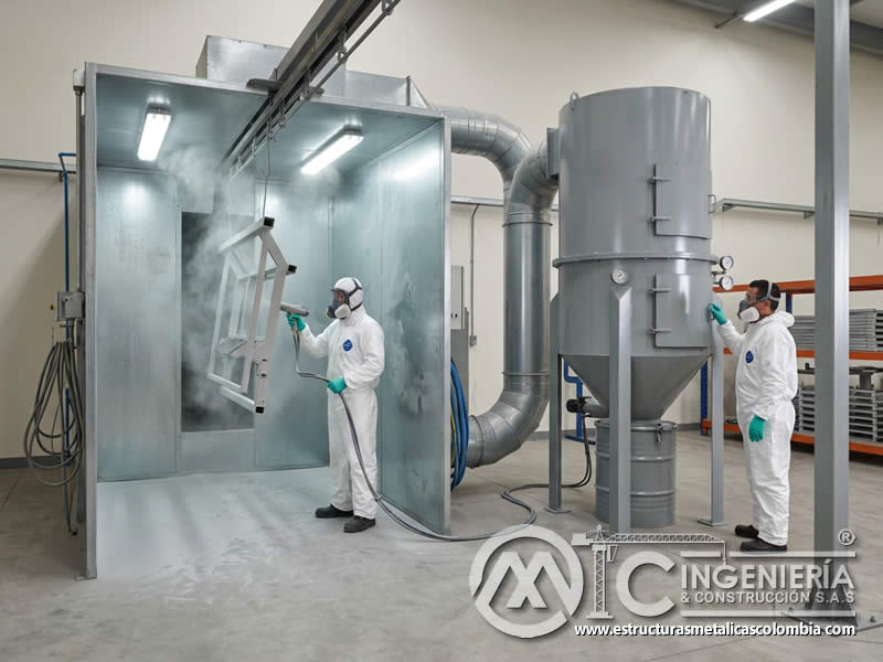 Filtros de mangas para pintura en polvo con sandblasting en Bogotá, Colombia. Montajes, Ingeniería y Construcción. MIC SAS.