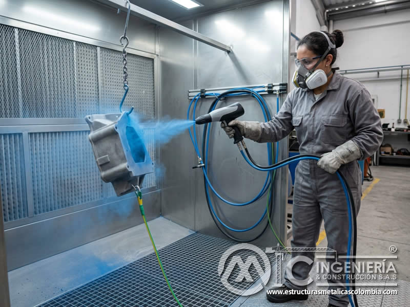 Pistola electrostática de pintura en polvo con sandblasting en Bogotá, Colombia. Montajes, Ingeniería y Construcción. MIC SAS.
