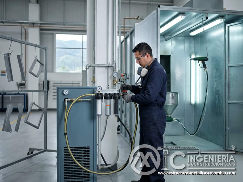 Secador de aire para pintura en polvo con sandblasting en Bogotá, Colombia. Montajes, Ingeniería y Construcción. MIC SAS.