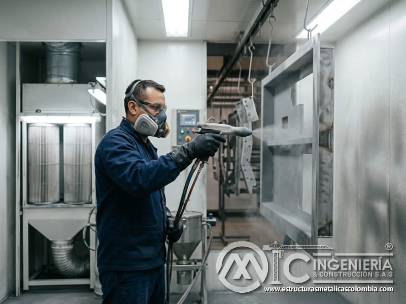 Técnica de aplicación de pintura en polvo con velocidad y ángulo controlados en Bogotá, Colombia. Montajes, Ingeniería y Construcción. MIC SAS. Técnica de aplicación de pintura en polvo con velocidad y ángulo controlados en Bogotá, Colombia. Montajes, Ingeniería y Construcción. MIC SAS.