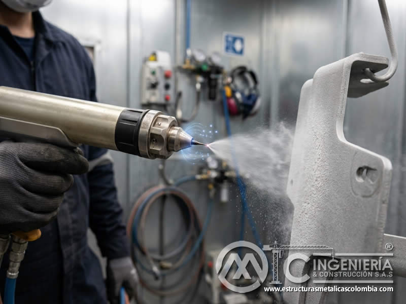 Electrodo de pistola electrostática para cargar partículas de pintura en polvo sobre metal en Bogotá, Colombia. Montajes, Ingeniería y Construcción. MIC SAS.