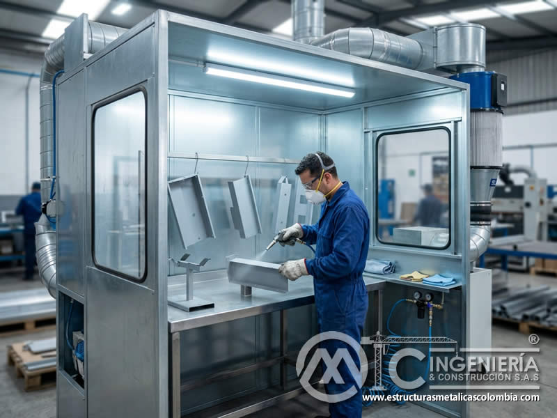 Cabina de limpieza para piezas metálicas en pretratamiento de pintura en polvo con control del proceso y preparación ordenada en Bogotá, Colombia. Montajes, Ingeniería y Construcción. MIC SAS. Cabina de limpieza para piezas metálicas en pretratamiento de pintura en polvo con control del proceso y preparación ordenada en Bogotá, Colombia. Montajes, Ingeniería y Construcción. MIC SAS.