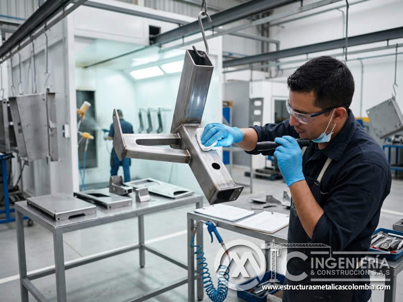 Preparación de pieza metálica limpia antes de aplicar pintura en polvo, garantizando base estable para el acabado industrial en Bogotá, Colombia. Montajes, Ingeniería y Construcción. MIC SAS. Preparación de pieza metálica limpia antes de aplicar pintura en polvo, garantizando base estable para el acabado industrial en Bogotá, Colombia. Montajes, Ingeniería y Construcción. MIC SAS.