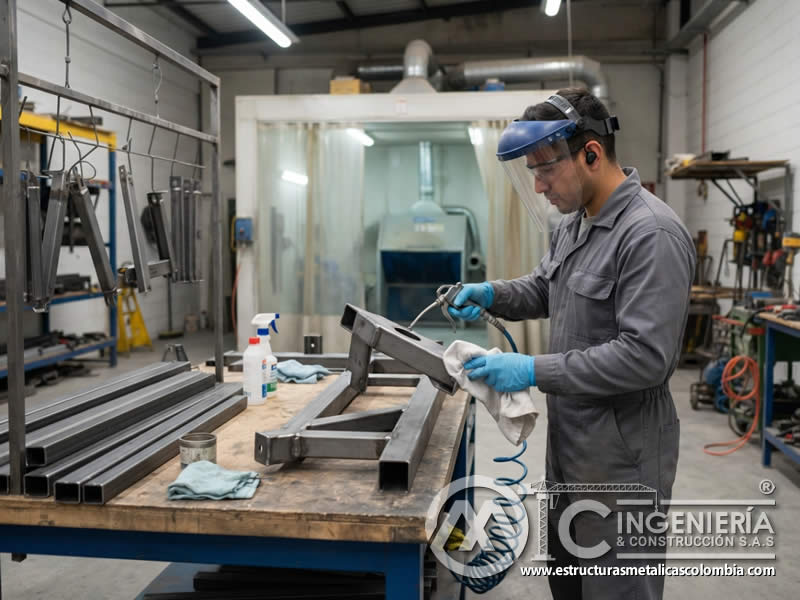 Pretratamiento de piezas metálicas antes de aplicar pintura en polvo para mejorar adherencia, limpieza y durabilidad del acabado final en Bogotá, Colombia. Montajes, Ingeniería y Construcción. MIC SAS. Pretratamiento de piezas metálicas antes de aplicar pintura en polvo para mejorar adherencia, limpieza y durabilidad del acabado final en Bogotá, Colombia. Montajes, Ingeniería y Construcción. MIC SAS.