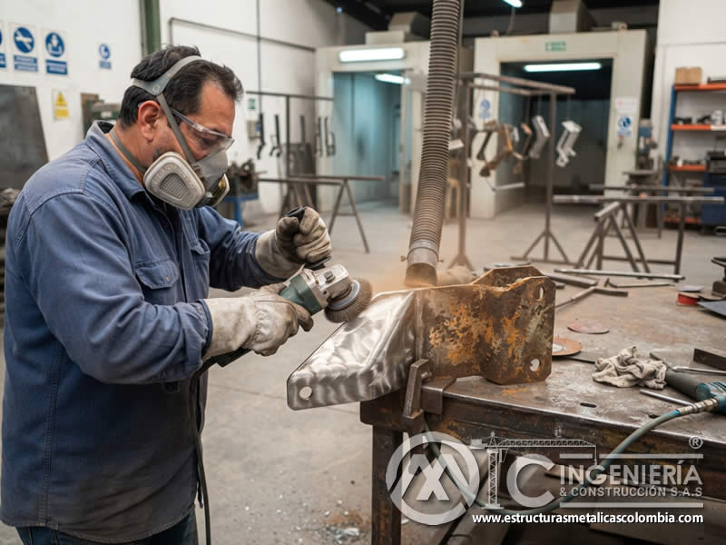 Remoción de óxido en piezas metálicas antes de pintura en polvo para evitar fallas, desprendimientos y corrosión prematura en Bogotá, Colombia. Montajes, Ingeniería y Construcción. MIC SAS. Remoción de óxido en piezas metálicas antes de pintura en polvo para evitar fallas, desprendimientos y corrosión prematura en Bogotá, Colombia. Montajes, Ingeniería y Construcción. MIC SAS.
