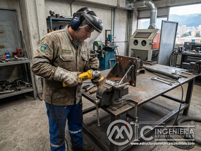 Limpieza por aspersión antes de pintura en polvo y sandblasting en Bogotá, Colombia. Montajes, Ingeniería y Construcción. MIC SAS.
