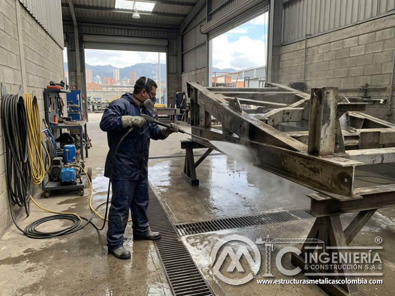 Carga de pintura en polvo para pieza con sandblasting en Bogotá, Colombia. Montajes, Ingeniería y Construcción. MIC SAS.