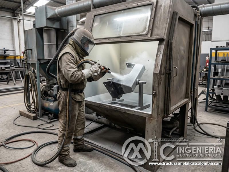 Conexión a tierra de pieza con sandblasting para pintura en polvo en Bogotá, Colombia. Montajes, Ingeniería y Construcción. MIC SAS.