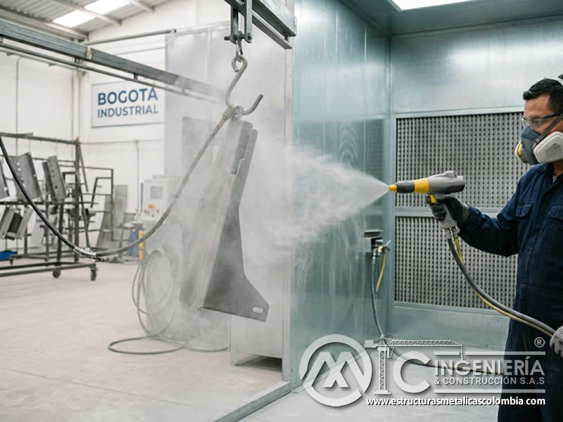 Atracción electrostática en pintura en polvo con sandblasting en Bogotá, Colombia. Montajes, Ingeniería y Construcción. MIC SAS. Atracción electrostática en pintura en polvo con sandblasting en Bogotá, Colombia. Montajes, Ingeniería y Construcción. MIC SAS.